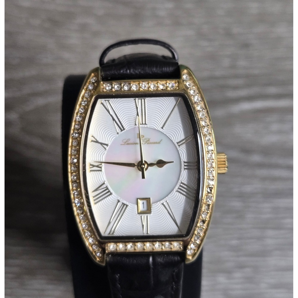 Lucien Piccard Grivola Ortlet Watch Black Leather Diamond Accents113002113 Works